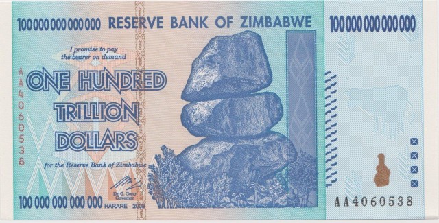 Dollar Zimbabwe 100 trillion front