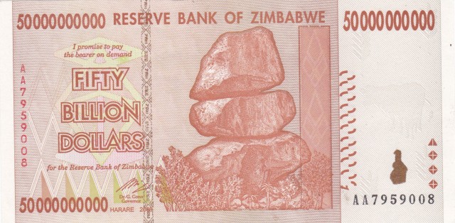 Dollar Zimbabwe 50 billion front